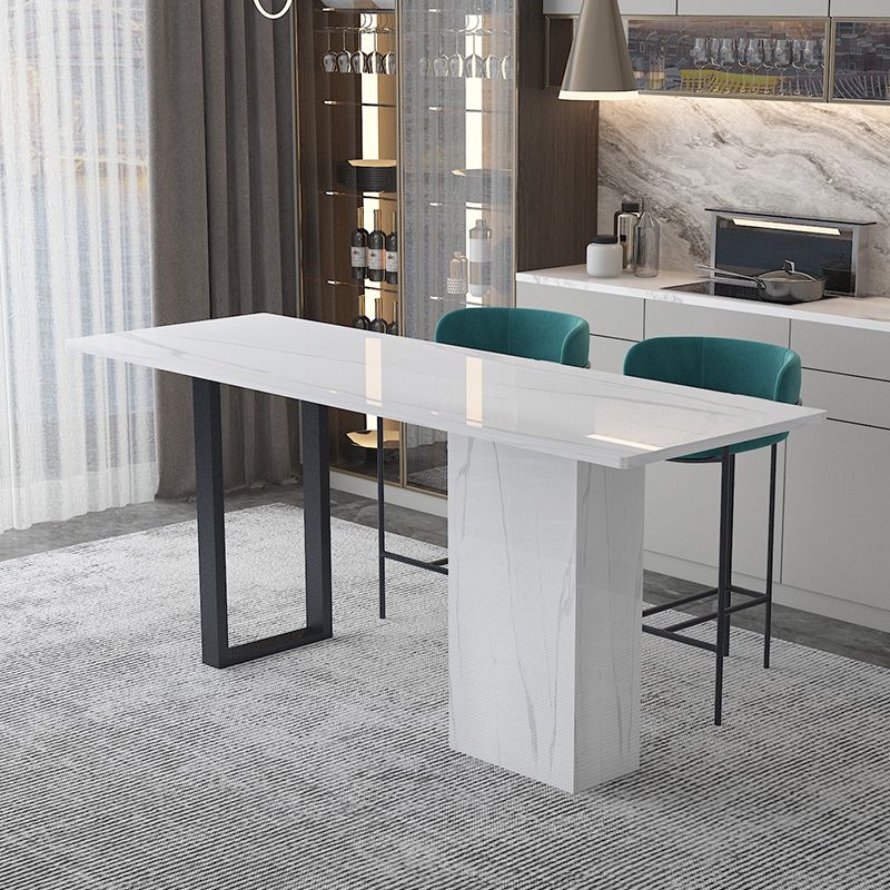 White Stone Rectangle Bar Wine Table Double Pedestal Living Room Bar Dining Table Clearhalo 'Bar Furniture' 'Bar Tables' 'bar_tables' 'furn' 'furn_bar_tables' 'Furniture' 'furniture_bar_tables' 'Kitchen & Dining Furniture' 1200x1200_a50b5f1d-e96b-4b96-8c4b-b462af0bf58e
