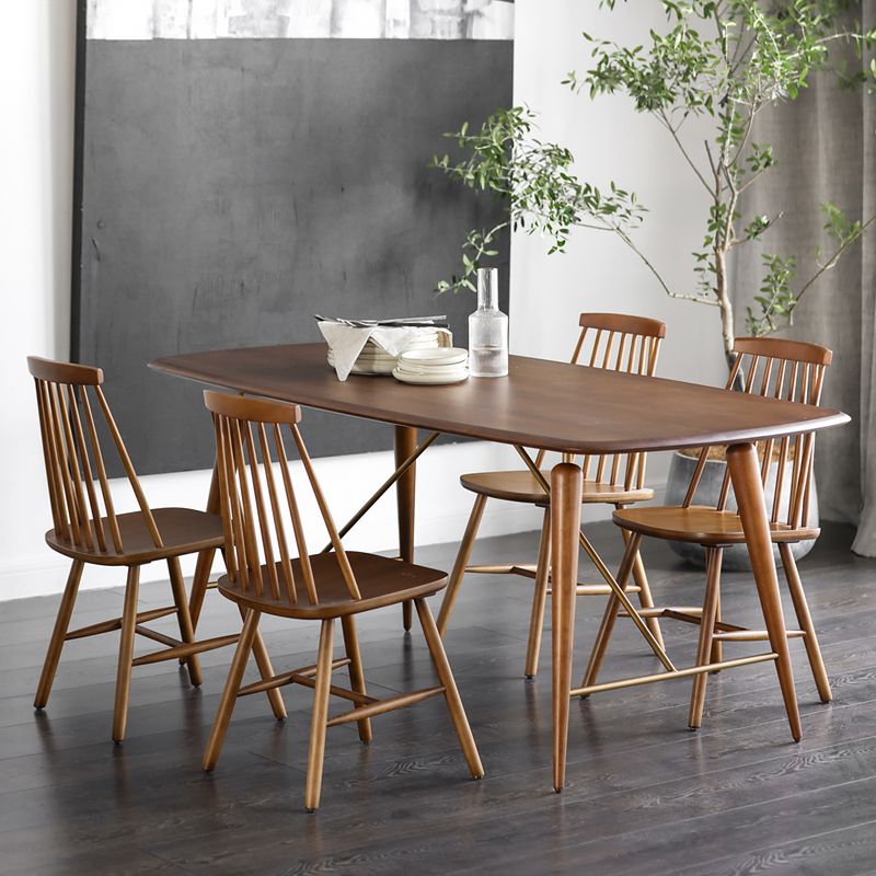 ダイニングルームアームレスダイニングチェアホームスラットバックソリッドウッドチェア