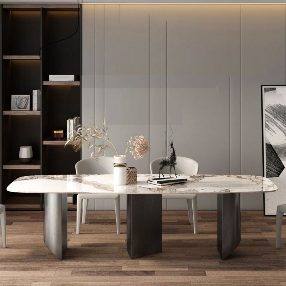 Moderne stenen eettafel, rechthoekige tafel voor eetkamer, keuken