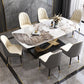 Set da pranzo da 1/5/7 PC con tavolo da dinette in pietra bianca lucida e sedie imbottite