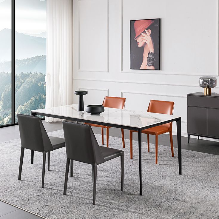 Industrial Style Home Sintered Stone Dining Table Metallic Base Rectangle Table Clearhalo ' dining_table' 'Dining Tables & Seating' 'Dining Tables' 'furn' 'furn_dining_table' 'Furniture' 'furniture_dining_table' 'Kitchen & Dining Furniture' 'kitchen&dining_furn' 'kitchen' 'kitchen_dining_table' 1200x1200_a5145a1b-e9e3-42d5-b2ba-d69305f2436b