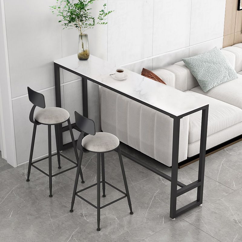 Modern Rectangle Iron Bar Dining Table Stone Top Indoor Bistro Table with Footrest Clearhalo 'Bar Furniture' 'Bar Tables' 'bar_tables' 'furn' 'furn_bar_tables' 'Furniture' 'furniture_bar_tables' 'Kitchen & Dining Furniture' 1200x1200_a517a20d-7f94-45a0-b3ea-efbd03bbe573