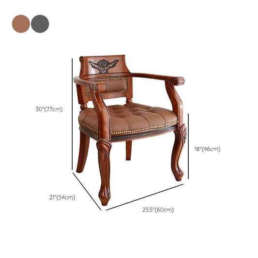 Rustieke stijl eetkamerstoel leer massief houten arm stoel voor thuis