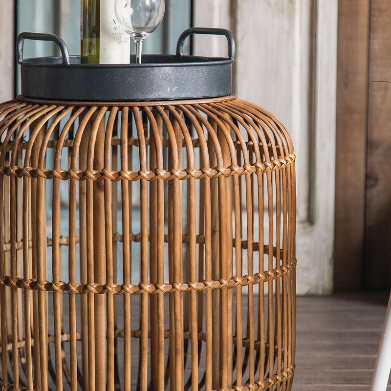 Tablett -Oberseite Akzenttisch Rustikales Metall und Rattan Drum Endtisch