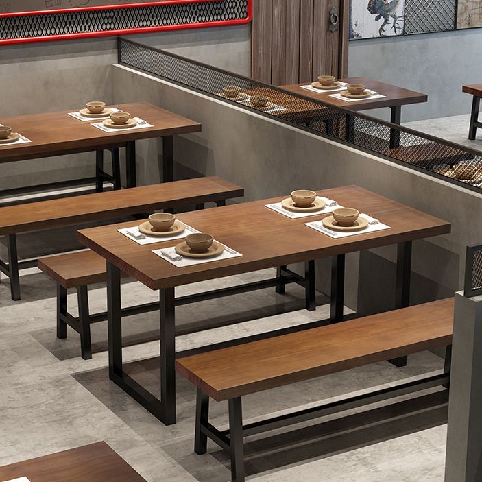Mesa de comedor de madera maciza marrón mesa de comedor industrial con marco negro