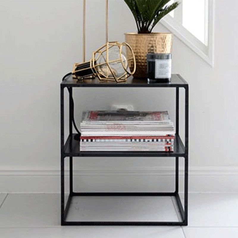 Tavolo da console in acciaio moderno ripiani di vetro rettangolare 10 "W tavolo accento per sala