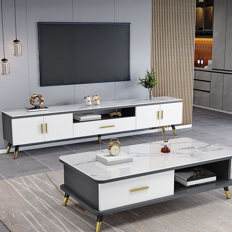 Glass TV Stand Console Open Storage TV Media Stand with Drawer Clearhalo 'furn' 'furn_tv_stands_entertainment_centers' 'Furniture' 'Living Room Furniture' 'TV Stands & Entertainment Centers' 'TV Stands & Media Storage Furniture' 'tv_stands_entertainment_centers' 1200x1200_a5263846-b665-44ac-9601-01d04da41ac5