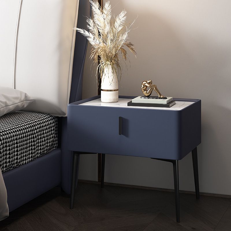 Mesita de noche contemporánea de madera maciza con 1 cajón, 19,7" de alto