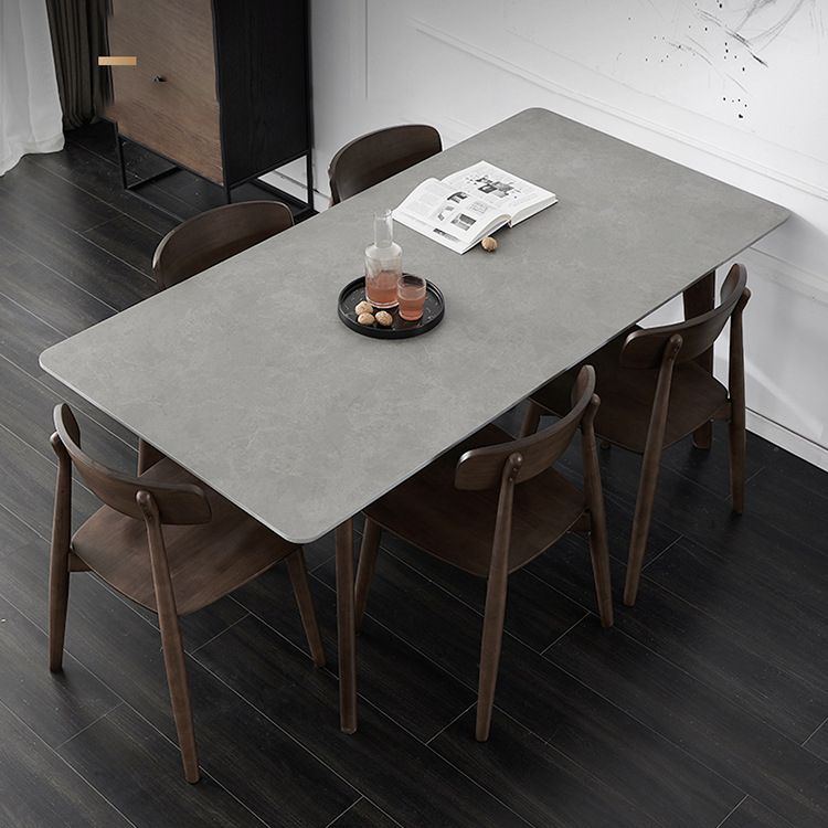Brown Rectangular Sintered Stone Dining Table Modern Furniture with 4 Legs Wood Base Clearhalo 'Dining Tables & Seating' 'Dining Tables' 'dining_table' 'furn' 'furn_dining_table' 'Furniture' 'furniture_dining_table' 'Kitchen & Dining Furniture' 'kitchen' 'kitchen_dining_table' 1200x1200_a5268928-f51f-482f-9e6c-9876cc4c46f6