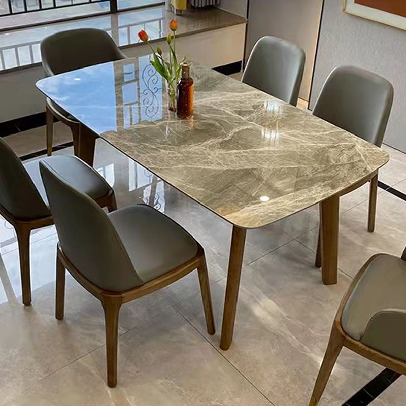 Gray Mid-Century Dining Table Stone Top Table with Wooden Base Clearhalo 'Dining Tables & Seating' 'Dining Tables' 'dining_table' 'furn' 'furn_dining_table' 'Furniture' 'Kitchen & Dining Furniture' 1200x1200_a527141a-15a5-43cb-b0a2-23a46c20fd67