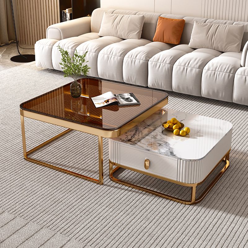 Glam Coffee Table Set Slate 2-Piece Coffee Cocktail Table with Drawer Clearhalo 'Coffee & Accent Tables' 'Coffee Tables' 'coffee_tables' 'furn' 'furn_coffee_tables' 'Furniture' 'Living Room Furniture' 1200x1200_a5295362-d853-4417-a7ac-b0200d15f6df