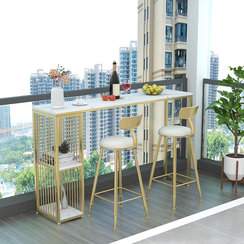 Glam Stone Bar Table Set 1/3 Pieces Rectangle Bar Table with Upholstered Stools Clearhalo 'Bar Furniture' 'furn' 'furn_home_bar_bar_sets' 'Furniture' 'Home Bars & Bar Sets' 'home_bar_bar_sets' 'Kitchen & Dining Furniture' 1200x1200_a5299cad-c78c-4093-abe6-b2f7ab6ec59a