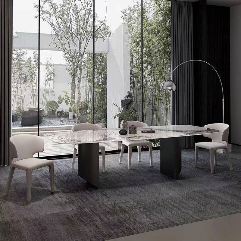Modern Dining Set Stone 1/4/5/7 Pieces Dining Table with Leather Chairs for Indoor Clearhalo 'Dining Room Sets' 'Dining Tables & Seating' 'dining_room_set' 'furn' 'furn_dining_room_set' 'Furniture' 'Kitchen & Dining Furniture' 1200x1200_a52d2c8e-ea8b-4e59-addb-3db49c3f883a