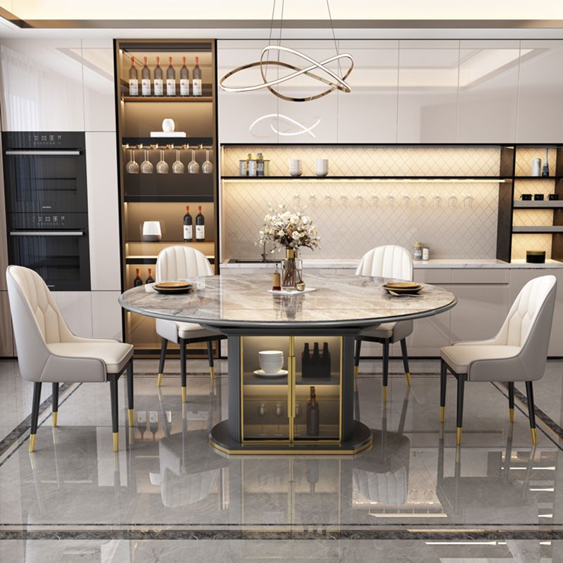 Hochglänzende graue Ess -Set mit weißen Stühlen 1/5/7 Stück Steinkühlung Set für Küche