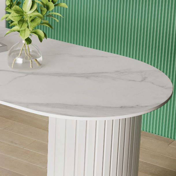 White Two Base Dining Table Modern White Stone Top Dining Table for Living Room Clearhalo 'Dining Tables & Seating' 'Dining Tables' 'dining_table' 'furn' 'furn_dining_table' 'Furniture' 'furniture_dining_table' 'Kitchen & Dining Furniture' 1200x1200_a53027aa-b648-4f42-82ee-2360c48086b3