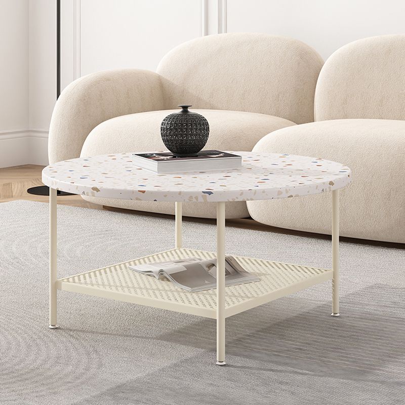 Mesa de centro contemporánea de 17" de alto, mesa de cóctel de café blanca con almacenamiento
