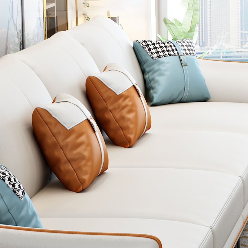 Transitional Modern Sofa with Bolster Pillows 35.43"High Tuxedo Arm Sofa, Ivory Clearhalo 'furn' 'furn_sofas' 'Furniture' 'furniture_sofas' 'Living Room Furniture' 'Sofa' 'sofas' 1200x1200_a5344784-8fbd-41da-aea9-0873ae218d60