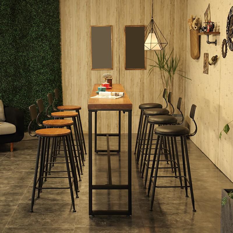 Tavolo da bistrot in legno massiccio rettangolo tavolo da pub lussuoso con base di cavalletto in nero