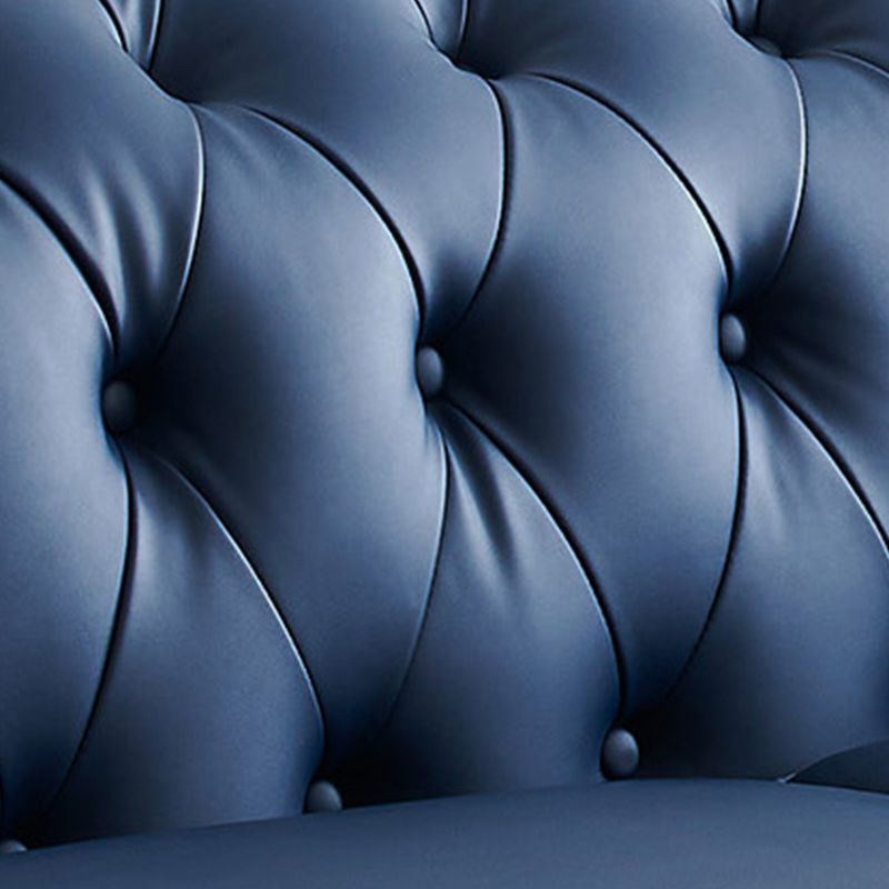 Solid Color Faux Leather Chesterfield Sofa Rolled Arm Tufted Back Sofa