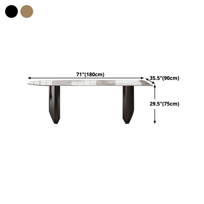 Modern Dining Table Stone Top Dining Table with Stainless Steel Double pedestal Base Clearhalo ' dining_table' 'Dining Tables & Seating' 'Dining Tables' 'furn' 'furn_dining_table' 'Furniture' 'furniture_dining_table' 'Kitchen & Dining Furniture' 'kitchen&dining_furn' 'kitchen' 'kitchen_dining_table' 1200x1200_a536b6f8-b899-4c2c-b38b-1263a4b5559d