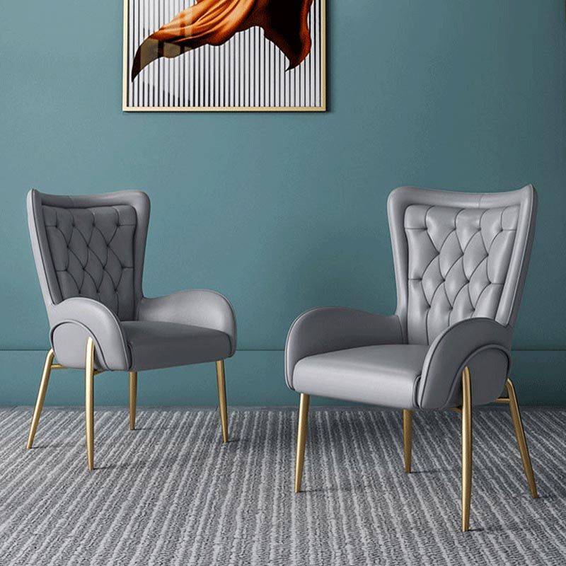 Glam Upholstered Chair Leather Arm Dining Chair with Gold Legs Clearhalo 'Dining Chairs' 'Dining Tables & Seating' 'dining_chair' 'furn' 'furn_dining_chair' 'Furniture' 'Kitchen & Dining Furniture' 1200x1200_a5375ccb-fd9c-453d-ad24-70fe6864c9b1