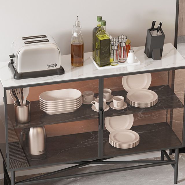 Modern Black Iron Sideboard Glass Door Dining Server with Stone Countertop for Living Room Clearhalo 'buffet_sideboard' 'Buffets & Sideboards' 'furn' 'furn_buffet_sideboard' 'Furniture' 'Kitchen & Dining Furniture' 1200x1200_a537e0f8-8593-4385-97cd-6c0881d0329c