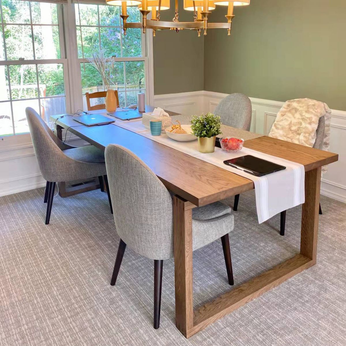 Contemporary Rectangle Shape Kitchen Dining Table Solid Wood Dining Table with Double Pedestal Bases Clearhalo ' dining_table' 'Dining Tables & Seating' 'Dining Tables' 'furn' 'furn_dining_table' 'Furniture' 'furniture_dining_table' 'Kitchen & Dining Furniture' 'kitchen&dining_furn' 'kitchen' 'kitchen_dining_table' 1200x1200_a538de1c-dda7-4a26-ad2d-6aa34b8e081d