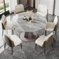 Modern Stainless Steel Base Pedestal Dining Table Extendable Dinner Table for Home Clearhalo 'Dining Tables & Seating' 'Dining Tables' 'dining_table' 'furn' 'furn_dining_table' 'Furniture' 'Kitchen & Dining Furniture' 1200x1200_a5393df1-a06d-46d5-8dd2-3b0bc9f8b60c