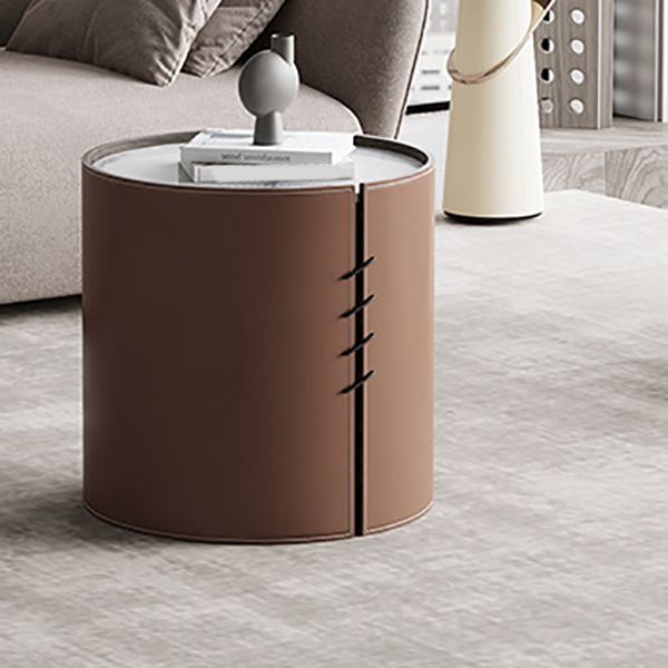 Contemporary Round Coffee Table Leather and Stone Coffee or End Table Drum Clearhalo 'Coffee & Accent Tables' 'Coffee Tables' 'coffee_tables' 'furn' 'furn_coffee_tables' 'Furniture' 'Living Room Furniture' 1200x1200_a53a1440-f175-434b-871f-189962ceedb9