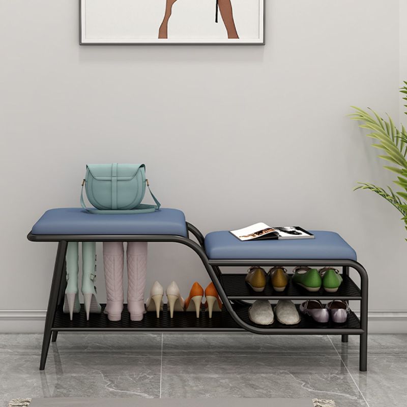 14 Inch Wide Modern Entryway Bench Cushioned Rectangle Metal Seating Bench with Shelves Clearhalo 'Benches' 'Chairs & Seating' 'furn' 'furn_benches' 'Furniture' 'Living Room Furniture' 1200x1200_a5428f82-c59b-406e-be69-a960c7dadf56