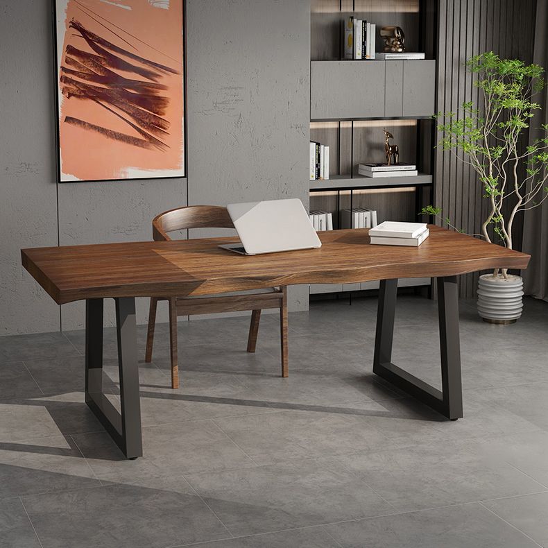 Rectangle Industrial Double Pedestal Dining Table Wood Color Fixed Table of Solid Wood Clearhalo ' dining_table' 'Dining Tables & Seating' 'Dining Tables' 'furn' 'furn_dining_table' 'Furniture' 'furniture_dining_table' 'Kitchen & Dining Furniture' 'kitchen&dining_furn' 'kitchen' 'kitchen_dining_table' 1200x1200_a542dca0-69a1-4493-ad67-f14d39331691