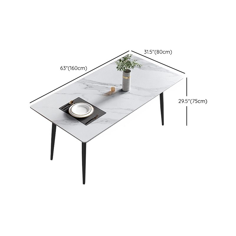 Mesa de comedor de piedra rectangular moderna con 4 patas de metal para comedor