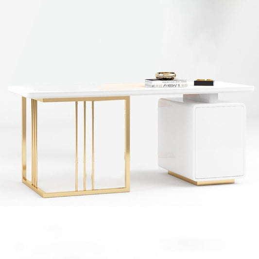 Escritorio de escritura de pedestal glamour con escritorio de oficina de archivos blancos y negros