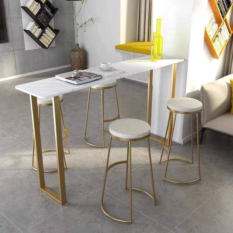 White Glam Style Bar Table in Metal and Faux Marble Bar Table Milk Tea Shop Bar Table Clearhalo 'Bar Furniture' 'Bar Tables' 'bar_tables' 'furn' 'furn_bar_tables' 'Furniture' 'furniture_bar_tables' 'Kitchen & Dining Furniture' 1200x1200_a54a5be1-8d8f-47f0-b104-6bc0f55684e5