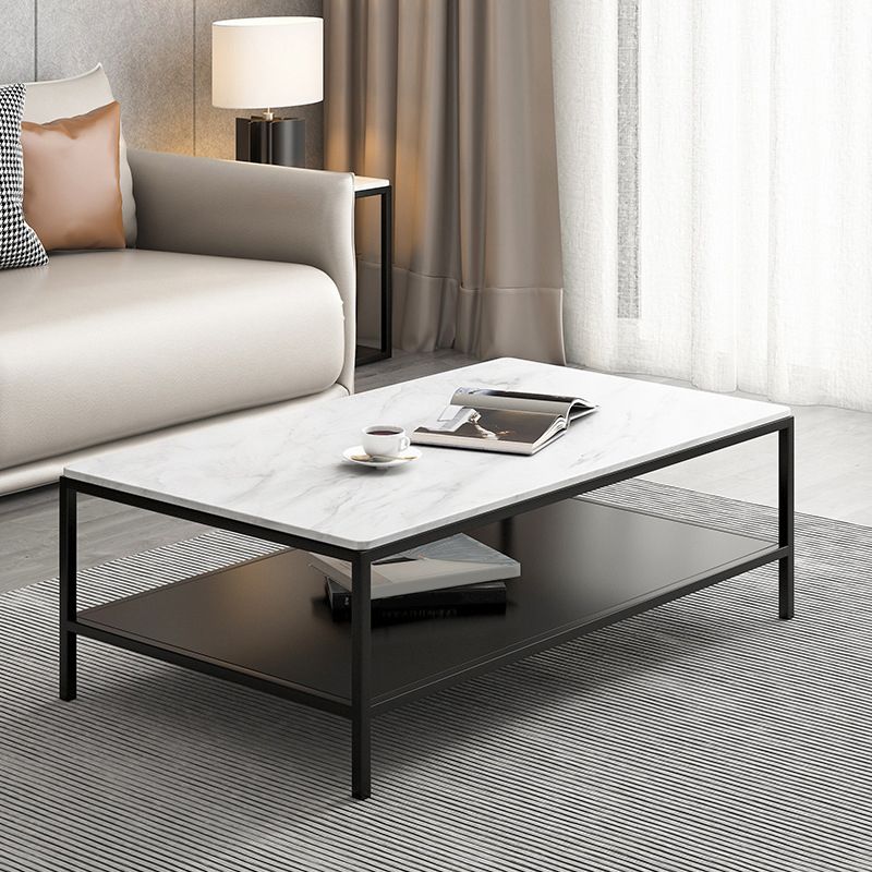 Tavolino da cocktail rettangolare in ardesia con 4 gambe e ripiano portaoggetti