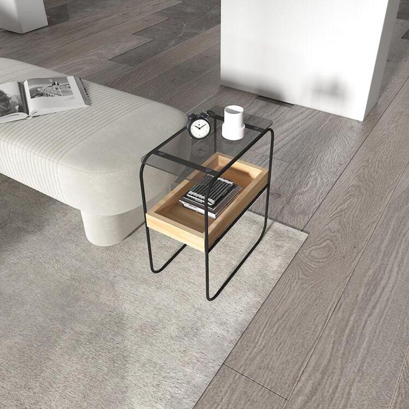 Modern Rectangular Glass Side End Table Sled Side Table with Metal Base Clearhalo 'Coffee & Accent Tables' 'End & Side Tables' 'end_side_tables' 'furn' 'furn_end_side_tables' 'Furniture' 'Living Room Furniture' 1200x1200_a559e979-c1cd-4720-b189-b70005bf9f6f