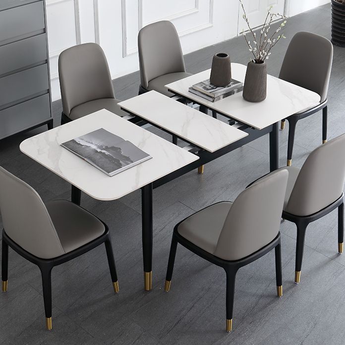 Minimalist Sintered Stone Extendable Dining Set Rectangle Shape White Dining Set for Kitchen Clearhalo 'Dining Room Sets' 'Dining Tables & Seating' 'dining_room_set' 'furn' 'furn_dining_room_set' 'Furniture' 'furniture_dining_room_set' 'Kitchen & Dining Furniture' 'kitchen&dining_furn' 'kitchen' 1200x1200_a55b17a7-e4a8-43d5-b26c-2427a981950a