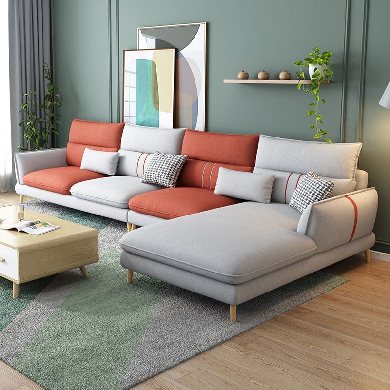 Flared Arm Sectional Sofa Modern 4-seater Fabric Sectional in Grey Clearhalo 'furn' 'furn_sectionals' 'Furniture' 'Living Room Furniture' 'Sectionals' 1200x1200_a55cf156-4e53-473c-b992-fbc5c08f58ce