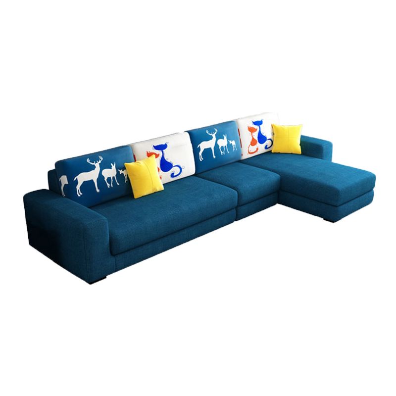 Cotton Blend Sofa and Faux Leather Square Arm Pillowed Back Cushions Sectionals Clearhalo 'furn' 'furn_sectionals' 'Furniture' 'Living Room Furniture' 'Sectionals' 1200x1200_a565db22-9682-4801-b965-34458a3e5c8c