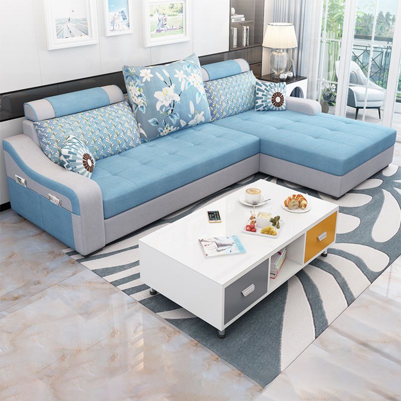 Contemporary Linen L-Shape Sloped Arms Furniture Sectionals for 3 People