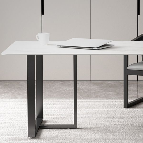Rectangle Double Pedestal Industrial Table Fixed Table with Sintered Stone Clearhalo ' dining_table' 'Dining Tables & Seating' 'Dining Tables' 'furn' 'furn_dining_table' 'Furniture' 'furniture_dining_table' 'Kitchen & Dining Furniture' 'kitchen&dining_furn' 'kitchen' 'kitchen_dining_table' 1200x1200_a566baa5-f0f8-4467-a136-be22e9e21c6e