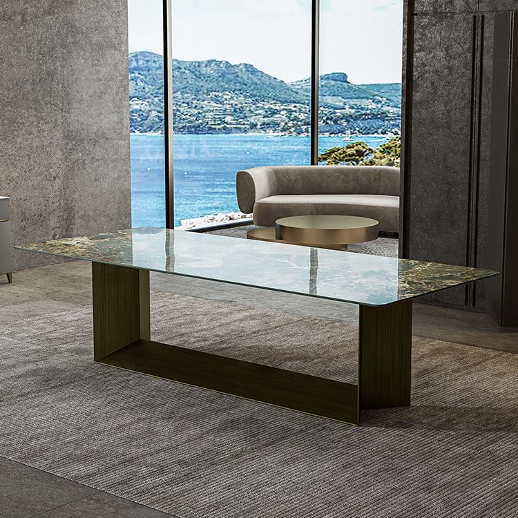 Rectangle Traditional Luxury Dining Table Green Sintered Stone Table with Trestle Base Clearhalo ' dining_table' 'Dining Tables & Seating' 'Dining Tables' 'furn' 'furn_dining_table' 'Furniture' 'furniture_dining_table' 'Kitchen & Dining Furniture' 'kitchen&dining_furn' 'kitchen' 'kitchen_dining_table' 1200x1200_a569e46f-cb9b-4ada-8c6f-175d50f6f0dd