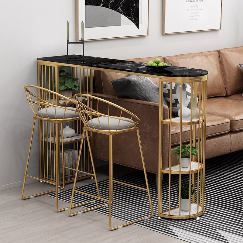 Glam Faux Marble Pub Bar Table Indoor Iron Double Pedestal Bar Dining Table with 6-Shelf Clearhalo 'Bar Furniture' 'Bar Tables' 'bar_tables' 'furn' 'furn_bar_tables' 'Furniture' 'furniture_bar_tables' 'Kitchen & Dining Furniture' 'kitchen&dining_furn' 'kitchen' 1200x1200_a56a4c56-79d5-470c-8137-fce0ed3245c7