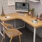 Industrial L-Shape Writing Desk Natural Office Desk with Metal Legs