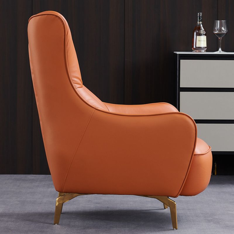 Modern Fixed Back Chair Solid Color Upholstered Genuine Leather ArmChair Clearhalo 'Accent Chairs' 'accent_chairs' 'Chairs & Seating' 'furn' 'furn_accent_chairs' 'Furniture' 'Living Room Furniture' 1200x1200_a571fe31-0e5f-4663-94b4-dd16065027a1