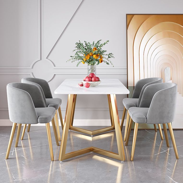 Juego de mesa de comedor de hierro Glam, juego de comedor rectangular de 1/2/5/6 piezas con tapa de piedra sinterizada