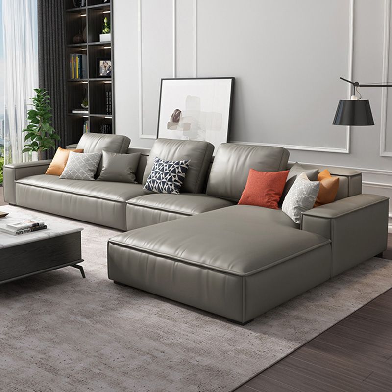 Loose Back Faux Ledersofa mit Chaise Square Arm Sofa - 70,87 "D.