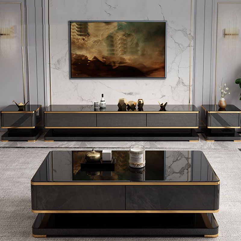 16.14"H TV Stand Glam Style Enclosed Storage TV Console in Black with 3 Drawers Clearhalo 'furn' 'furn_tv_stands_entertainment_centers' 'Furniture' 'Living Room Furniture' 'TV Stands & Entertainment Centers' 'TV Stands & Media Storage Furniture' 'tv_stands_entertainment_centers' 1200x1200_a57b7c8a-3c62-40c5-8369-024b198c098b