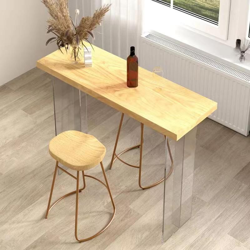 Modernes rechteckiges Kneipentisch-Set, 1/3 Bild, Tresentisch aus Holz mit rückenfreiem Hocker