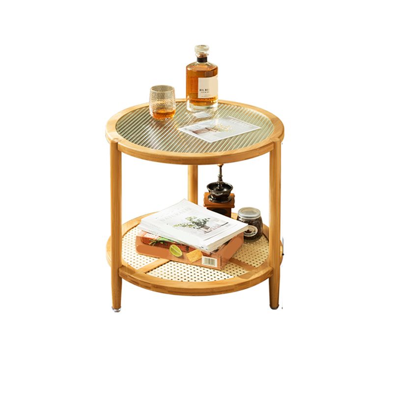19.68" Tall Round Glass Top Side Table Wood 3 Legs End Table with Shelf